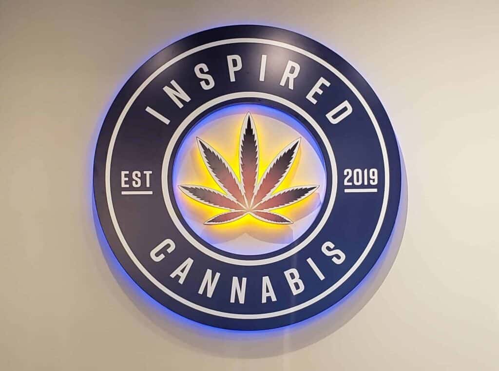 Inspired Cannabis backlit lobby sign