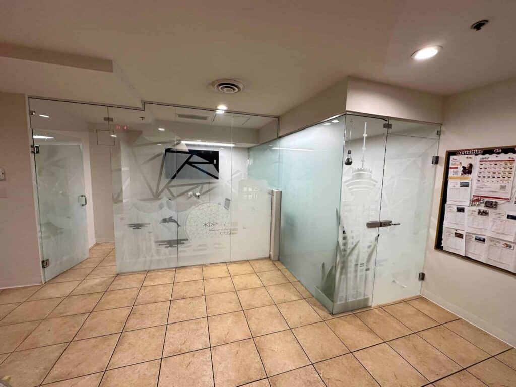 Privacy film with Vancouver skyline