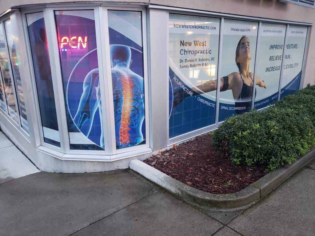 Printed perforated vinyl on window