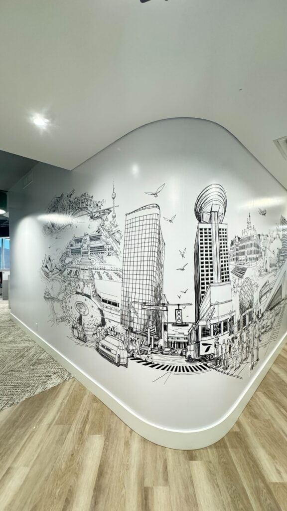 Indoor wall mural with Vancouver skyline