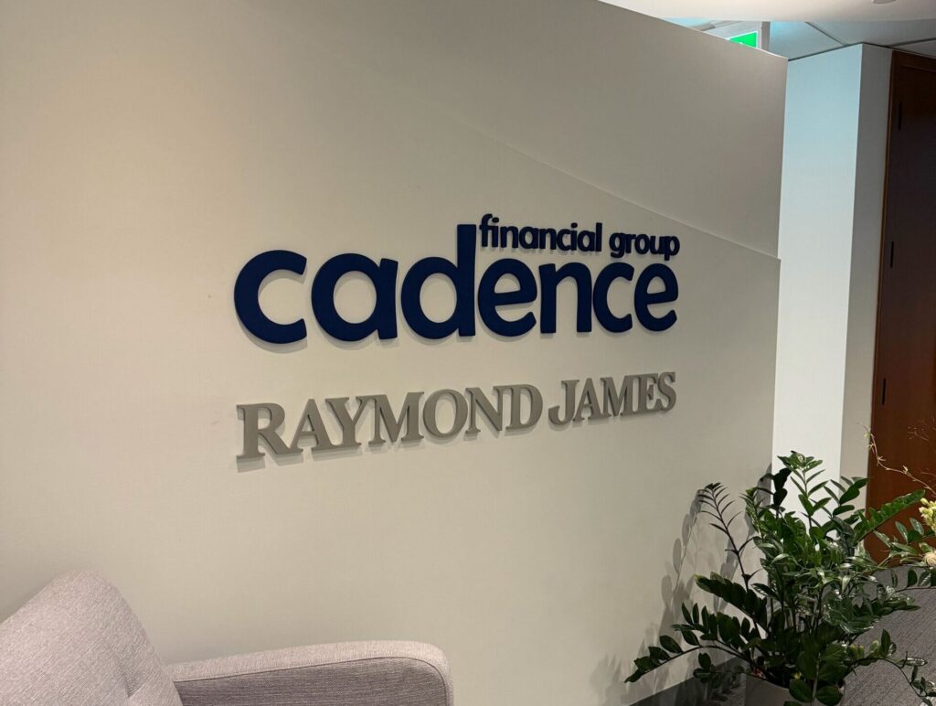 Custom dimensional reception sign for Cadence Financial Group. Acrylic office signage designed to create a professional and welcoming entrance.