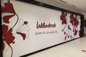 Willowbrook Mall vinyl graphics wall mural red and white
